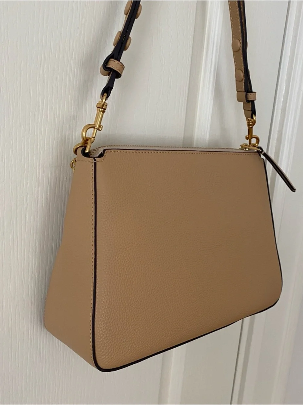 $400 NWT Tory Burch Perry Brown Tan Pebble Leather Gold Chain Strap Shoulder Bag